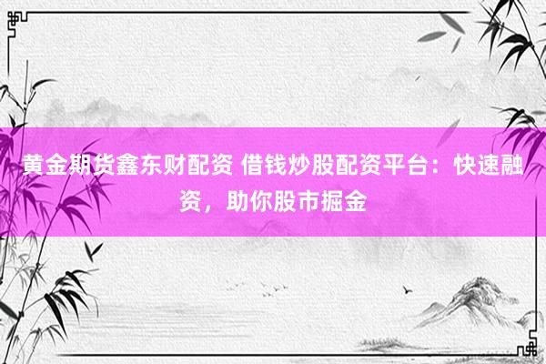 黄金期货鑫东财配资 借钱炒股配资平台：快速融资，助你股市掘金